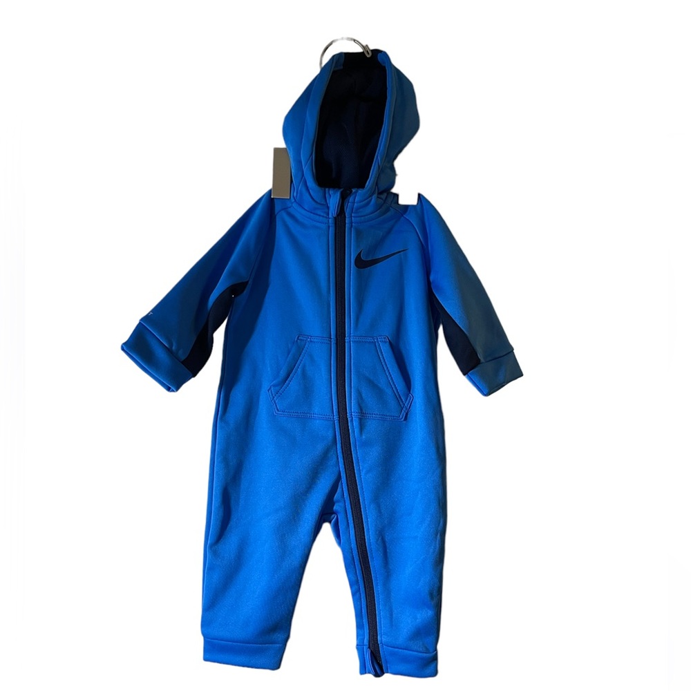 Nike Dri-Fit Infant One Piece Hooded Outfit 6M Blue Zip Up Fleece Lined